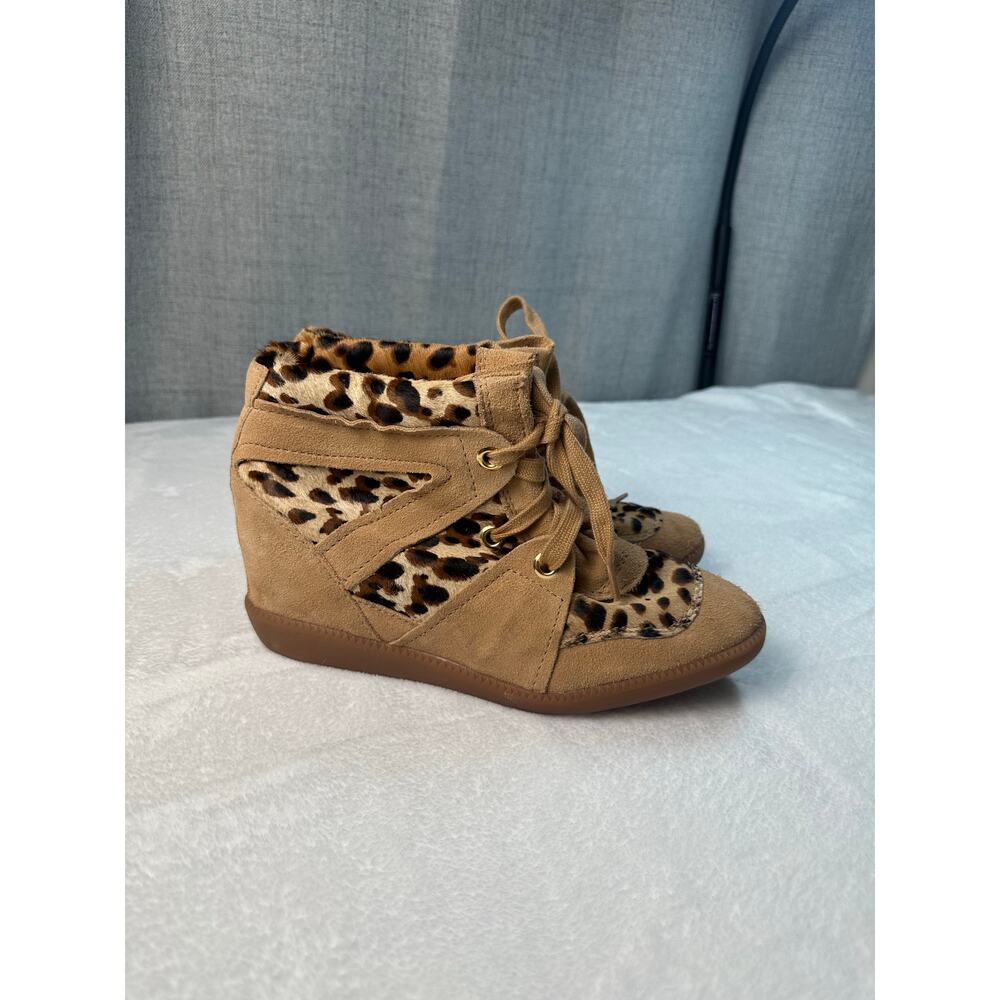 Schutz Sunkiss Wedge Sneakers Women 9 Tan Leopard Pony Hair Excellent Camurcao